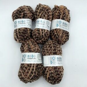 Lot of 5 NOBO No Boundaries Yarn ANITA 13 Brown Multi Stripes- 50g 53.5m slub
